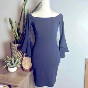 Women’s size 1/2 off the shoulder mini dress navy blue EUC!
